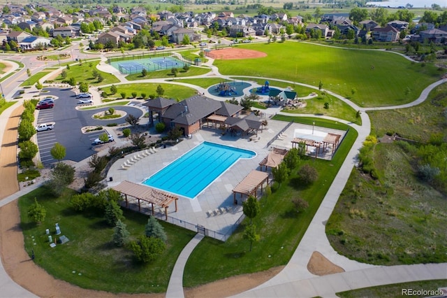 aerial view with a residential view