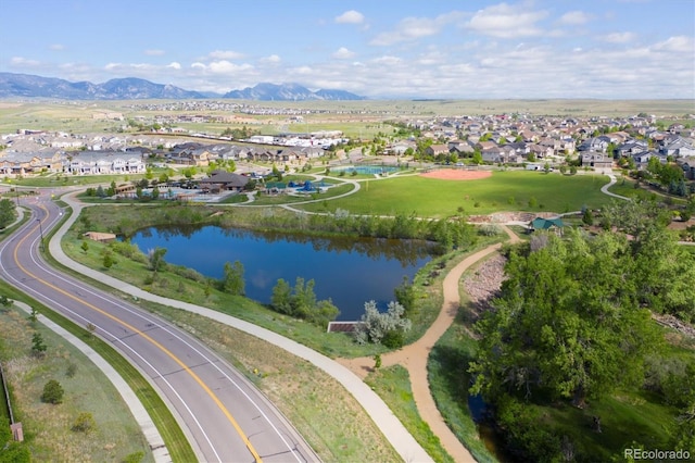 aerial view with a residential view and a water and mountain view