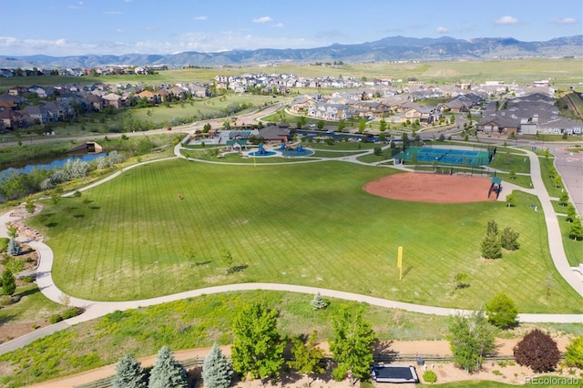 birds eye view of property featuring a residential view and a mountain view