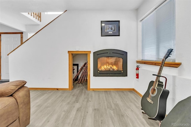 interior space featuring heating unit and light hardwood / wood-style floors