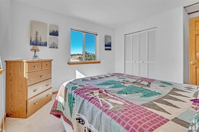 carpeted bedroom with a closet