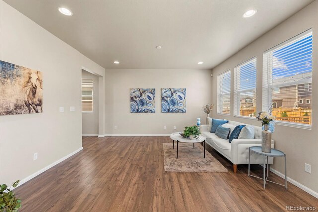 19131 E 65th Ave, Denver, CO 80249 - living area with wood finished floors, recessed lighting, and baseboards