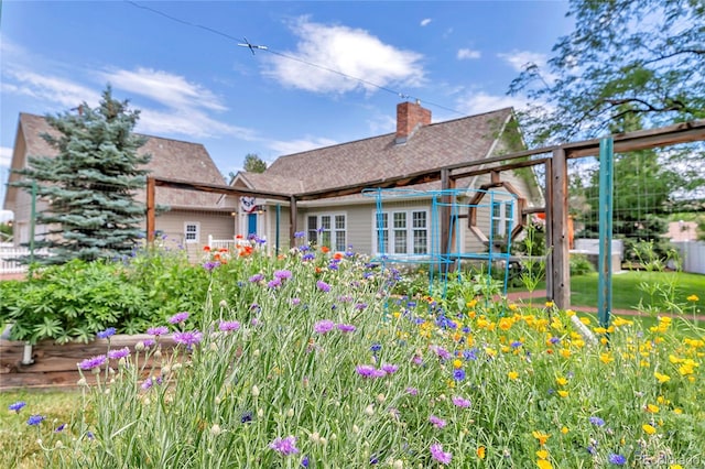 rear view of property with a chimney