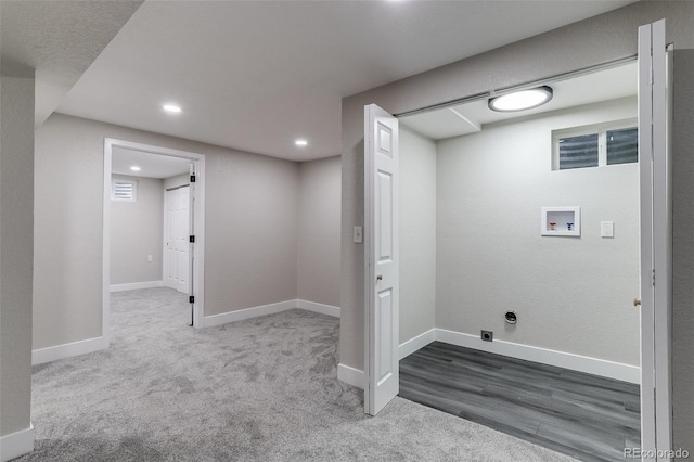 washroom featuring recessed lighting, laundry area, baseboards, and hookup for a washing machine