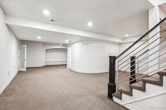 basement featuring carpet