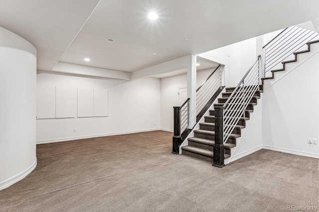 basement with light carpet