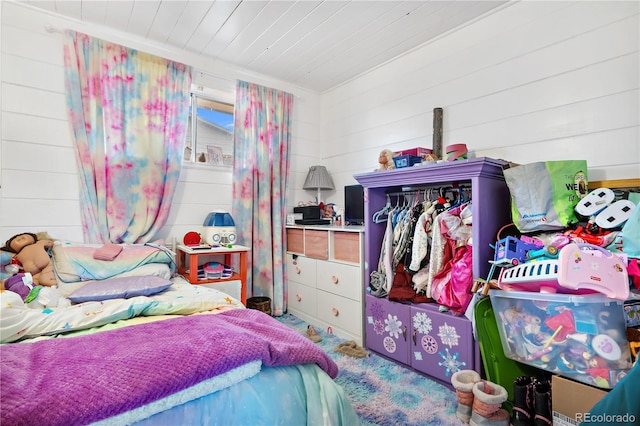 bedroom with wood ceiling