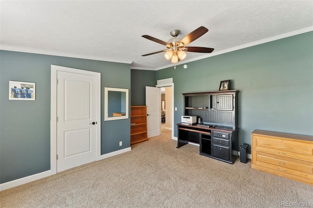 39245 Big Springs Rd, Rush, CO 80833 - home office featuring ornamental molding, carpet flooring, ceiling fan, and baseboards