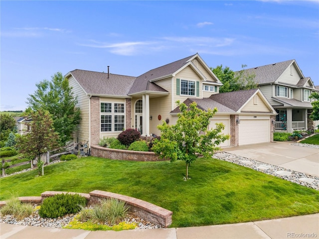 22428 Quail Run Ln, Parker, CO 80138 - view of front of house featuring concrete driveway, an attached garage, brick siding, and roof with shingles