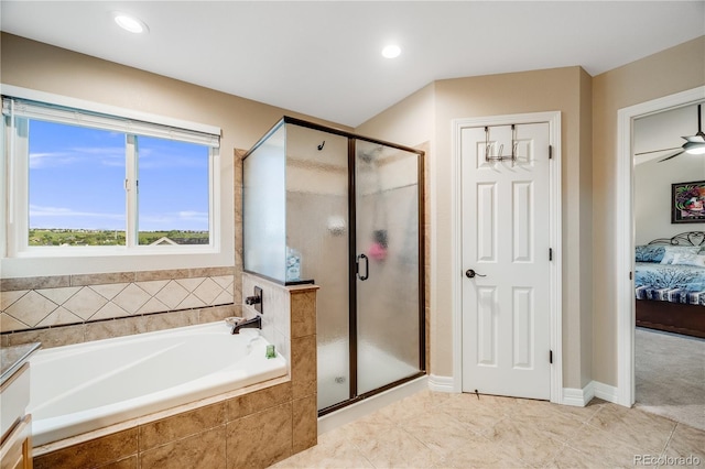 22428 Quail Run Ln, Parker, CO 80138 - bathroom featuring a bath, a shower stall, ensuite bathroom, tile patterned flooring, and recessed lighting