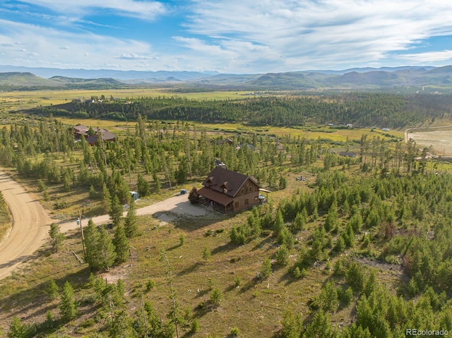 bird's eye view featuring a rural view and a mountain view