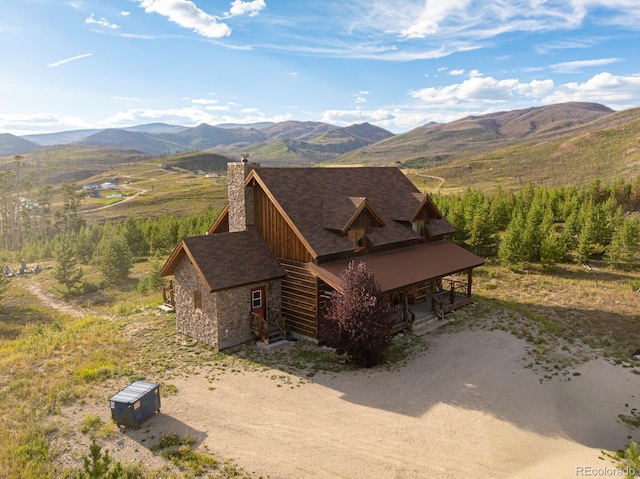 aerial view with a mountain view