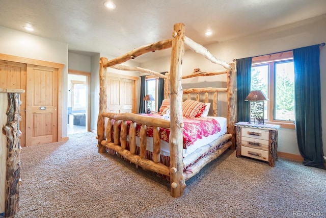 bedroom with carpet flooring and recessed lighting