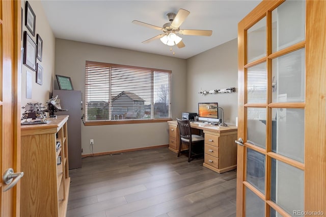 12754 Angelina Dr, Peyton, CO 80831 - home office with wood finished floors and ceiling fan