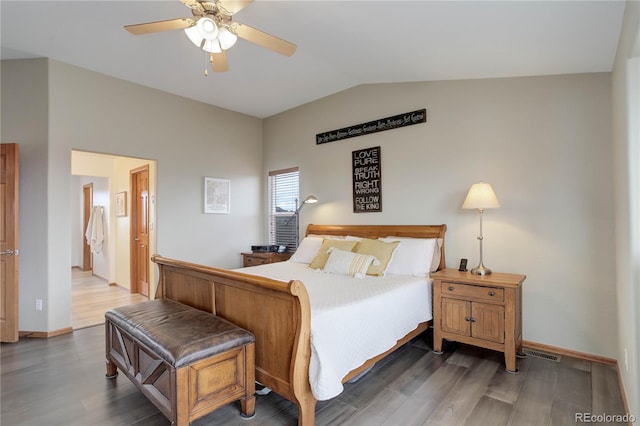 12754 Angelina Dr, Peyton, CO 80831 - bedroom featuring lofted ceiling, wood finished floors, and ceiling fan