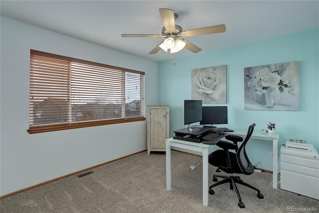 12754 Angelina Dr, Peyton, CO 80831 - carpeted home office featuring baseboards and ceiling fan