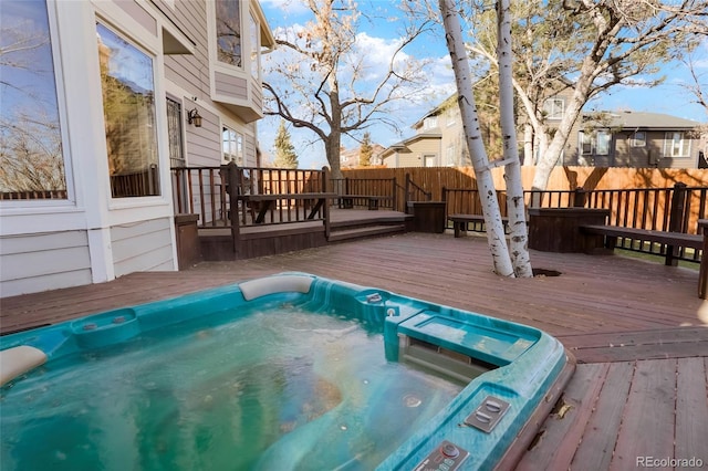 view of pool with a wooden deck