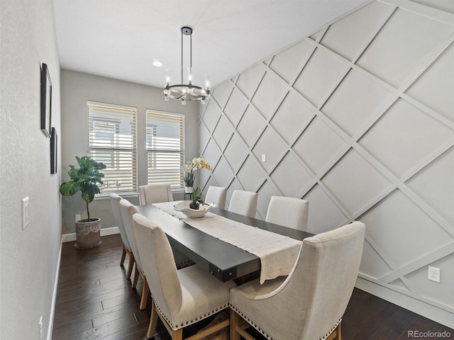 6268 Dakota Ridge Dr, Littleton, CO 80125 - dining area featuring baseboards, a chandelier, dark wood finished floors, and recessed lighting