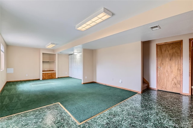 11363 Latigo Ln, Parker, CO 80138 - empty room featuring stairway, built in features, and carpet floors