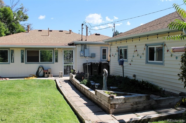 back of house featuring a lawn