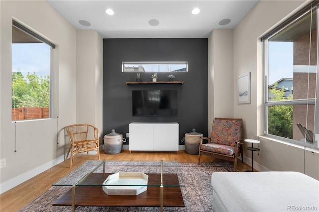 5046 Uinta St, Denver, CO 80238 - living area featuring wood finished floors and recessed lighting