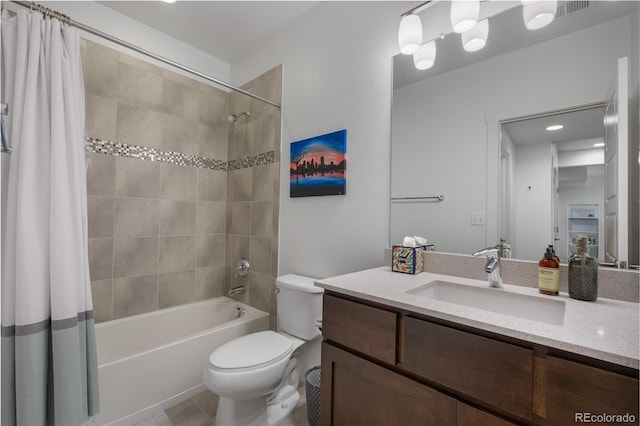 5046 Uinta St, Denver, CO 80238 - bathroom featuring shower / bath combination with curtain, vanity, and tile patterned flooring