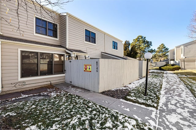 view of snow covered property