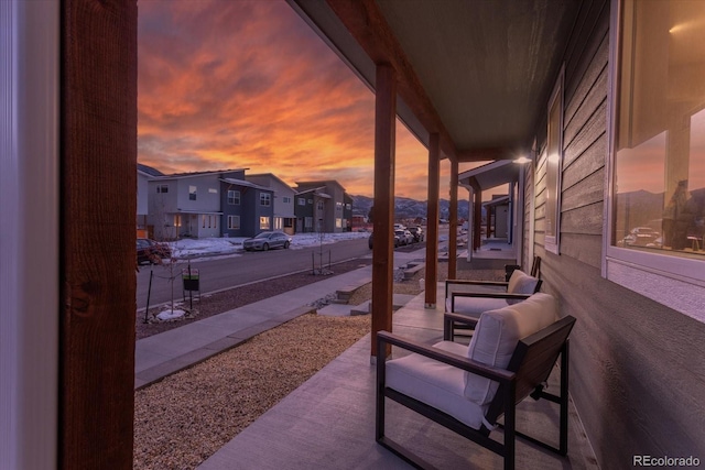 view of patio terrace at dusk