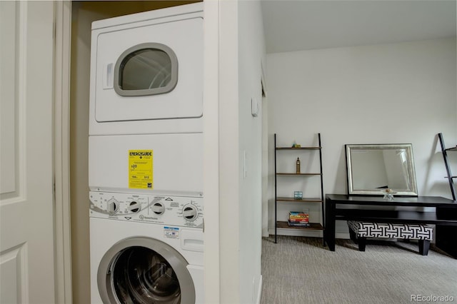 2138 N Glenarm Pl, Denver, CO 80205 - washroom with stacked washer / dryer and carpet