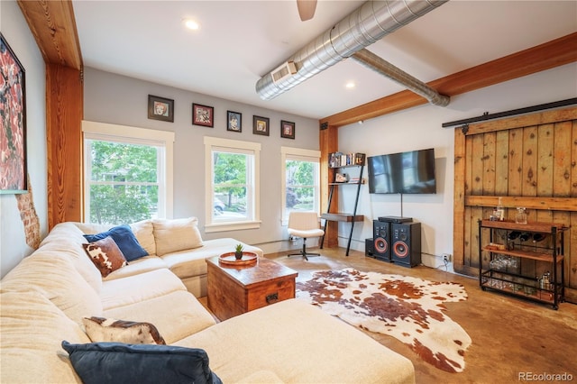 117 Elati St Unit 1, Denver, CO 80223 - living area with recessed lighting and a barn door