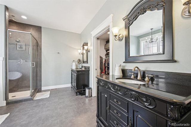 bathroom featuring vanity and walk in shower