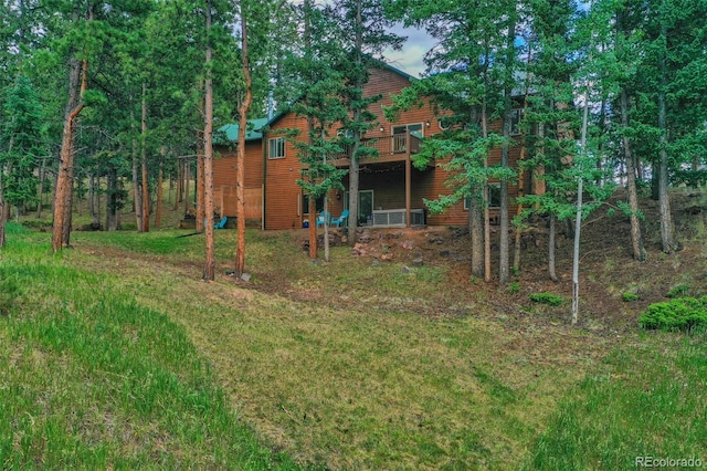 view of yard with a wooden deck