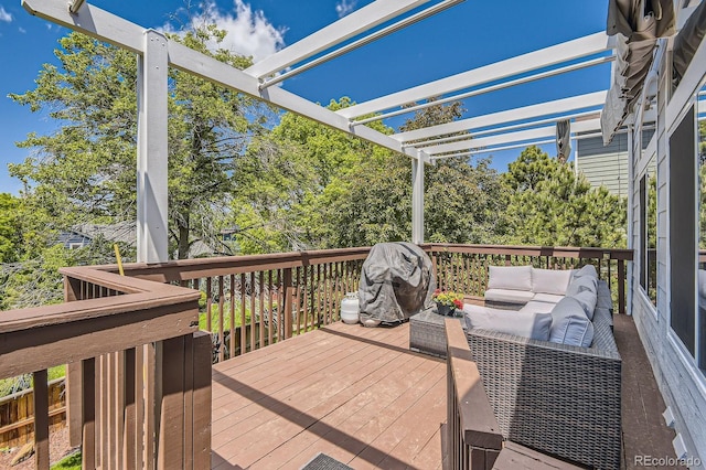 10155 Silver Maple Cir, Highlands Ranch, CO 80129 - deck featuring outdoor lounge area, a pergola, and grilling area