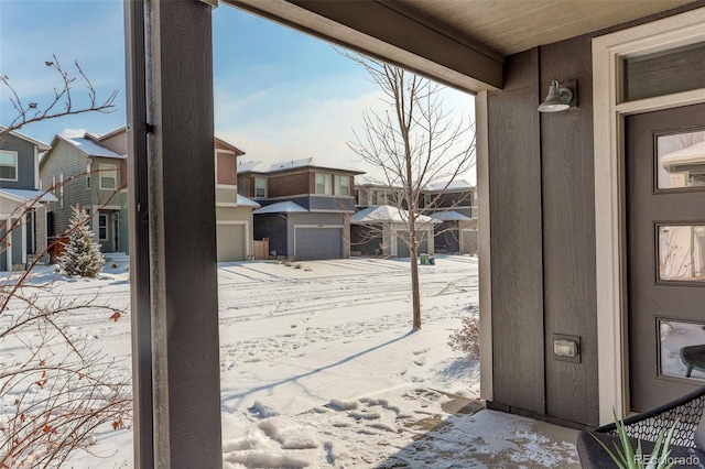 view of snow covered patio