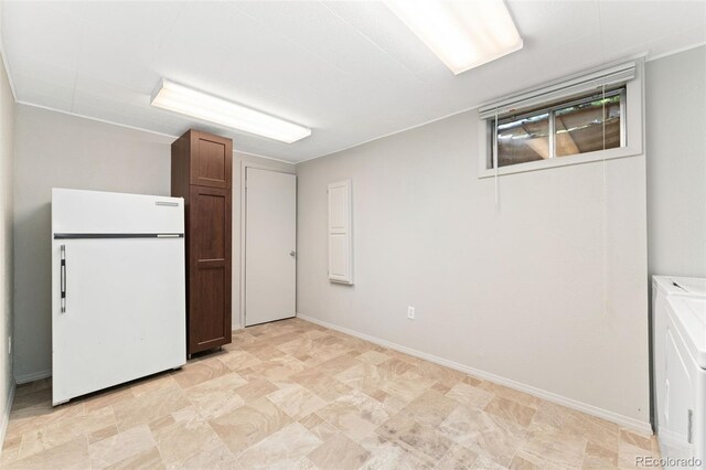 3082 S Laredo Cir, Aurora, CO 80013 - finished basement with freestanding refrigerator and washing machine and dryer