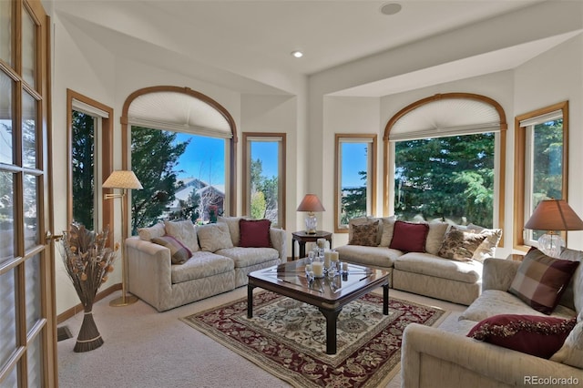 6240 Wilson Rd, Colorado Springs, CO 80919 - carpeted living area with healthy amount of natural light and recessed lighting