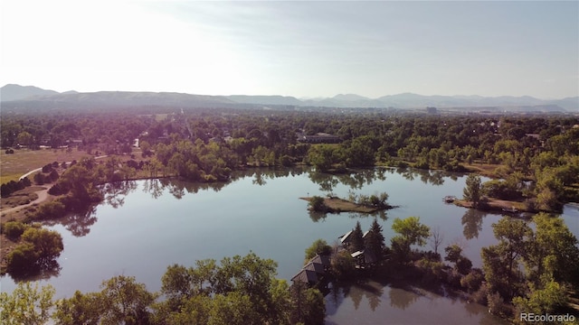 water view featuring a mountain view and a forest view