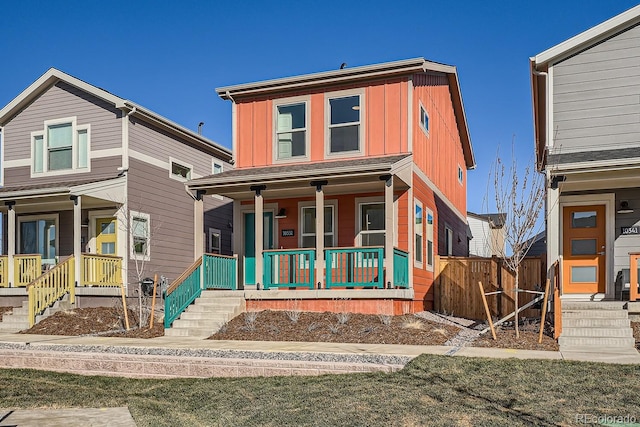 view of front facade featuring a porch and board and batten siding