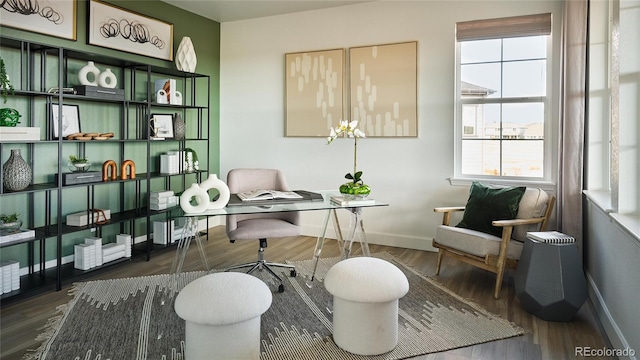 living area featuring dark wood-type flooring