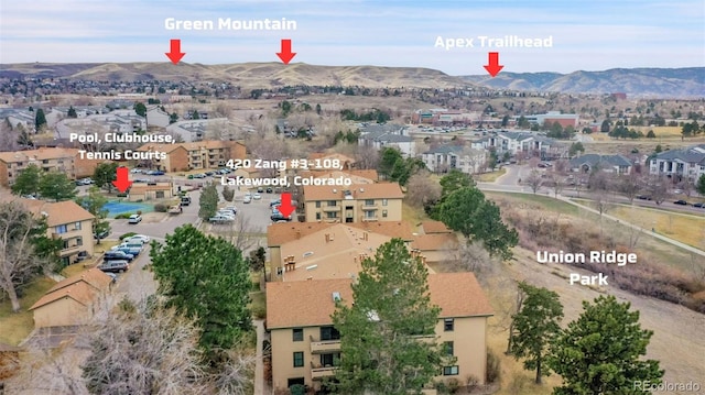 420 Zang St Unit 108, Lakewood, CO 80228 - birds eye view of property featuring a residential view and a mountain view