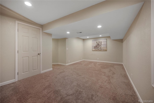 basement with carpet floors