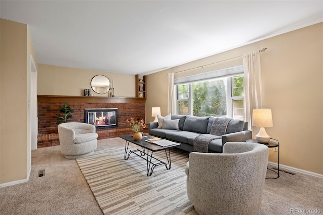 5808 E Hinsdale Pl, Centennial, CO 80112 - carpeted living room with a brick fireplace and baseboards