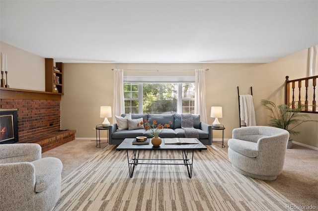 5808 E Hinsdale Pl, Centennial, CO 80112 - living room with light colored carpet, baseboards, and a fireplace