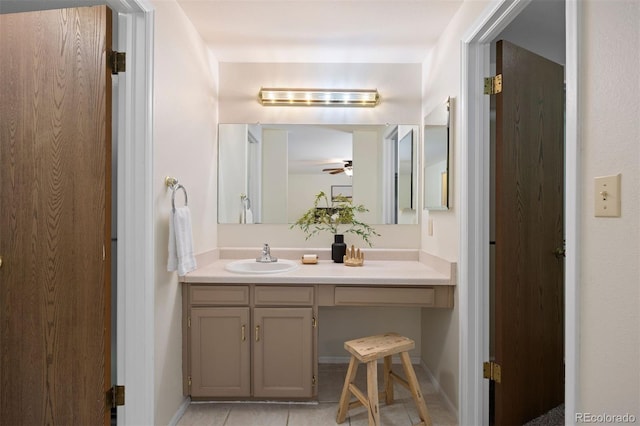 5808 E Hinsdale Pl, Centennial, CO 80112 - bathroom featuring a ceiling fan, vanity, and tile patterned floors