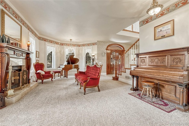 living area with carpet floors