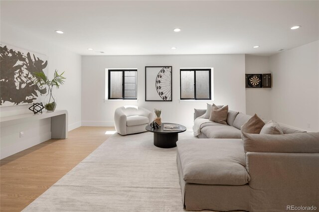 1195 S Milwaukee St, Denver, CO 80210 - living room featuring light wood-style floors, recessed lighting, and baseboards
