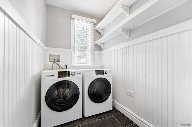 3330 W 30th Ave, Denver, CO 80211 - laundry room with separate washer and dryer and a wainscoted wall