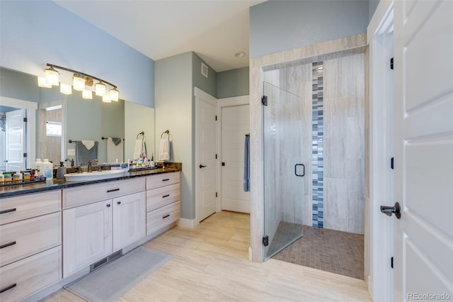 bathroom featuring vanity and walk in shower