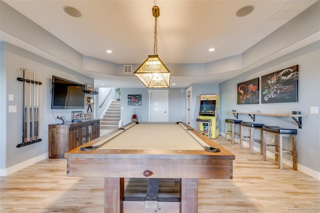 rec room featuring light wood-type flooring and pool table