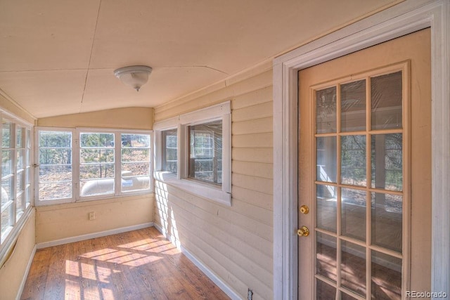 11 Hupp Rd, Bailey, CO 80421 - unfurnished sunroom featuring baseboards, vaulted ceiling, and wood finished floors